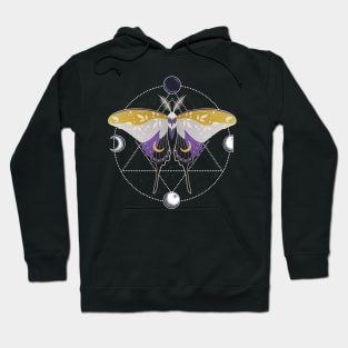 Nonbinary Luna Moth Celestial Cottagecore LGBT Pride Flag Hoodie